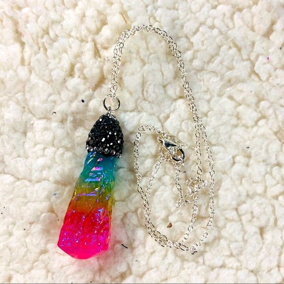 Gorgeous & unique Rainbow Geode Charm on 17 inch silver chain lgbtq - Picture 3 of 4